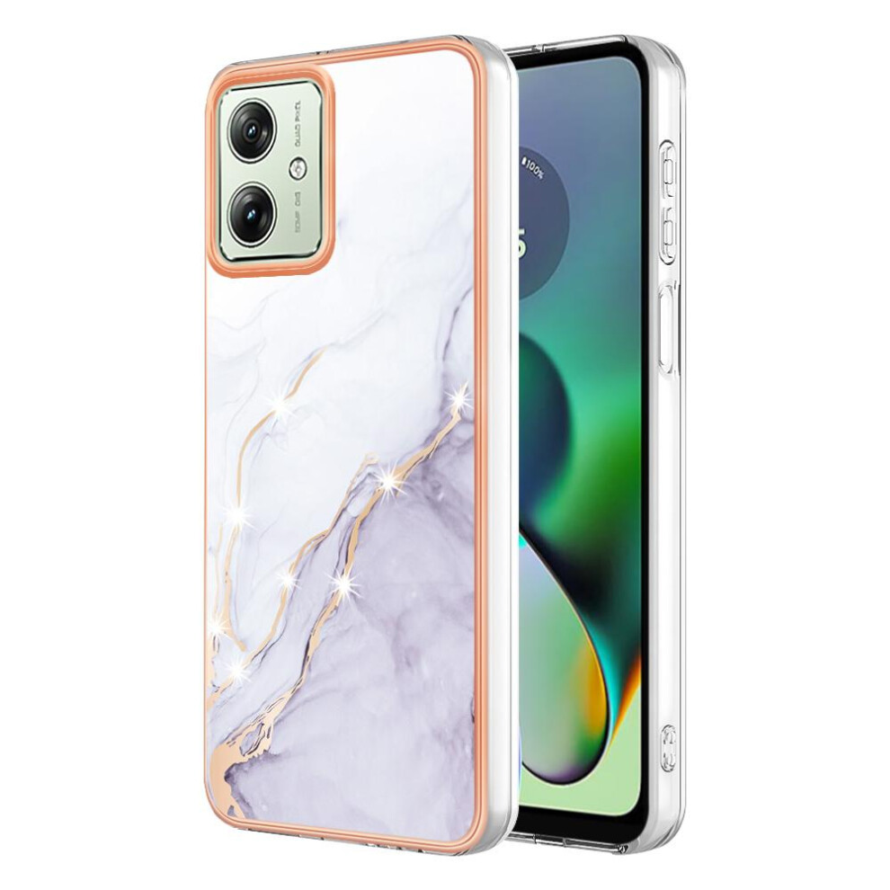 (White) Case For Motorola Moto G54 Protection Marble Pattern Soft Bumper Slim Tpu White 764762636494