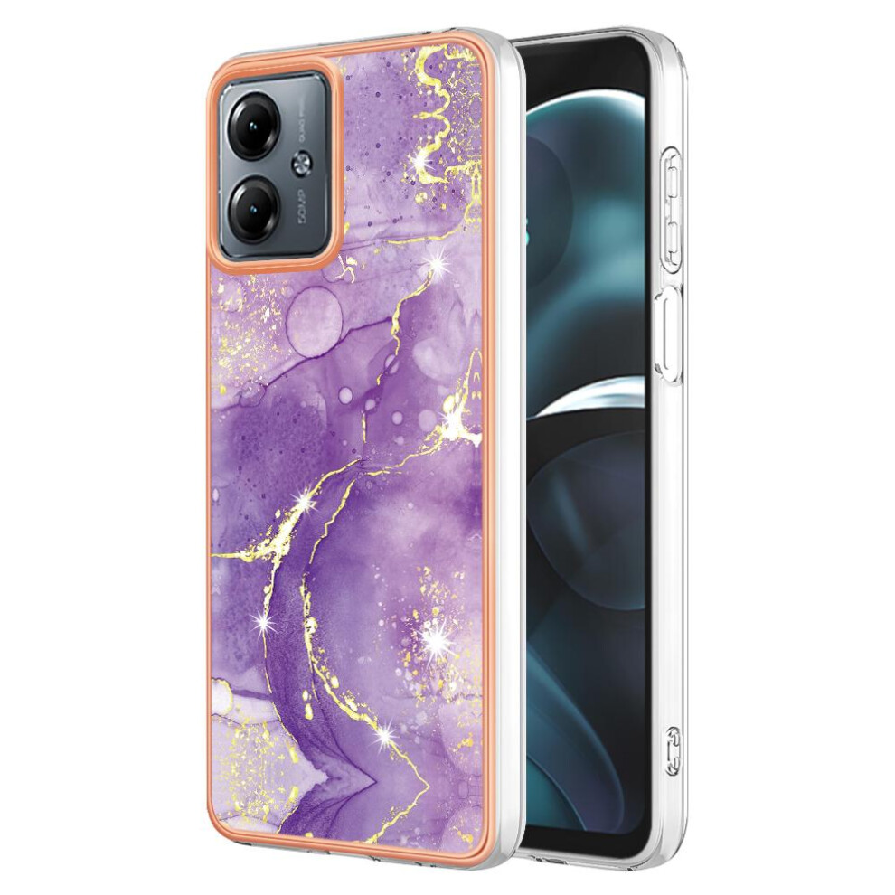 (Purple) Case For Motorola Moto G14 Slim Tpu Protection Marble Pattern Soft Bumper Purple 764762636708