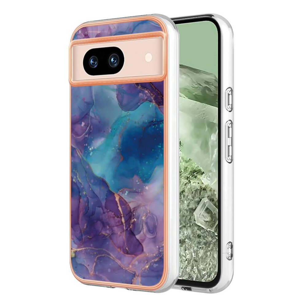 (Purple) Compatible With Google Pixel 8A Silicone Tpu Bumper Marble Shockproof Purple 764762636807
