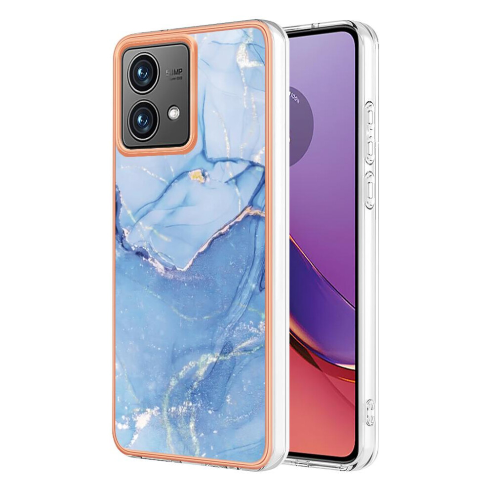 (Blue) Compatible With Motorola Moto G84 Shockproof Bumper Marble Tpu Silicone Blue 764762636852