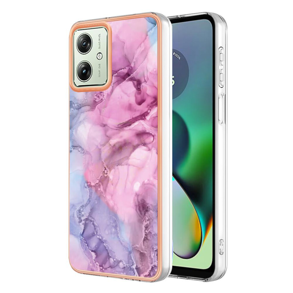 (Pink) Compatible With Motorola Moto G54 Marble Bumper Shockproof Silicone Tpu Pink 764762637149