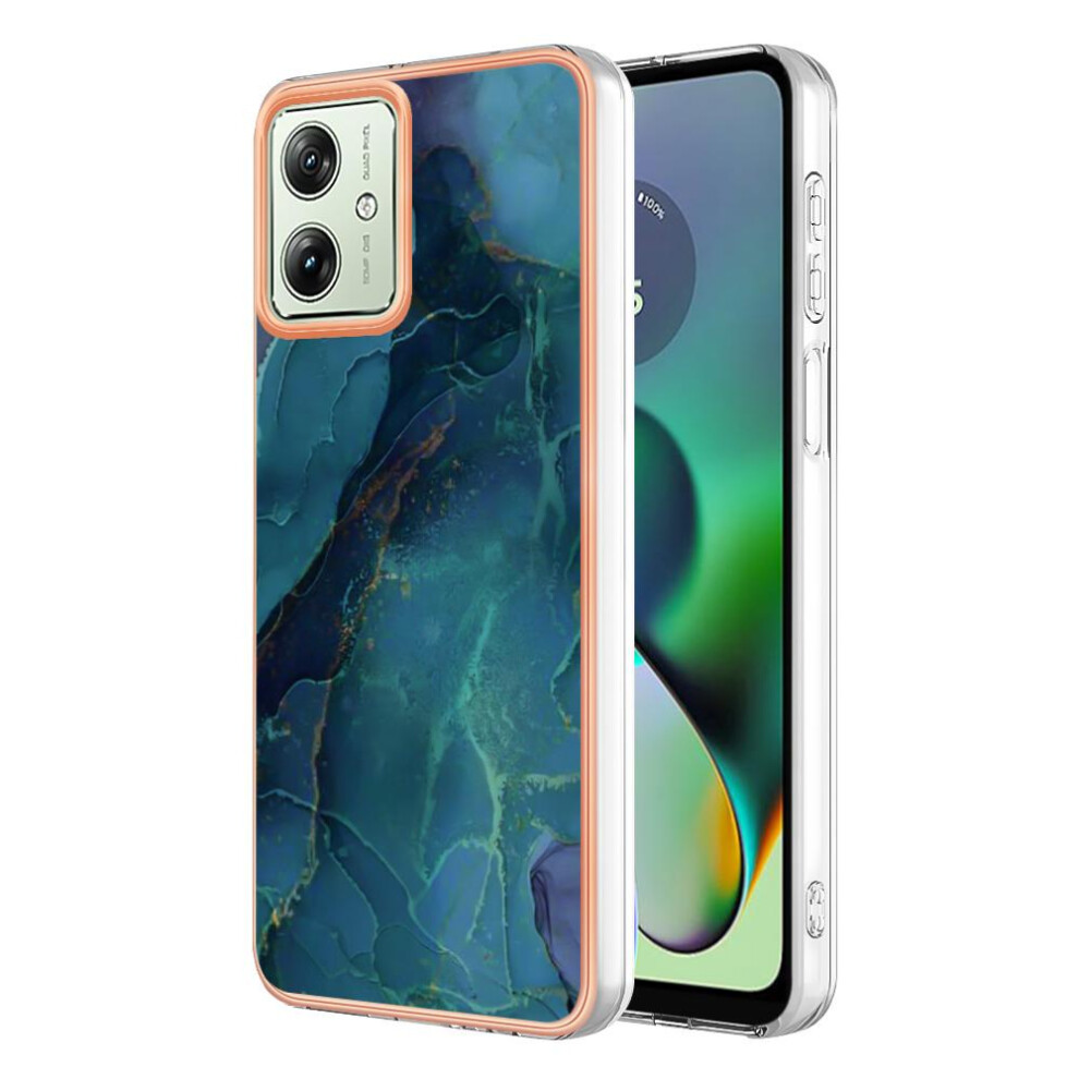 (Green) Compatible With Motorola Moto G54 Marble Bumper Shockproof Silicone Tpu Green 764762637170