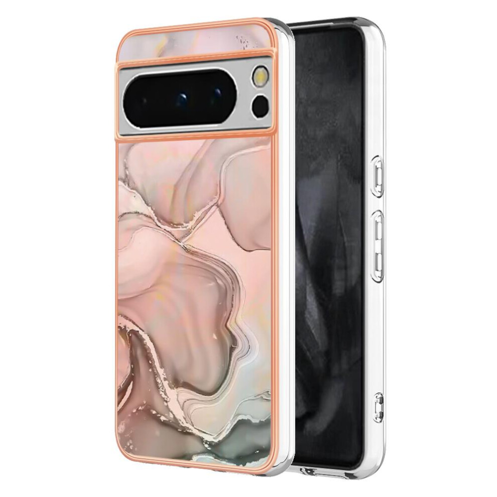 (Gold) Compatible With Google Pixel 8 Pro 5G Shockproof Marble Bumper Silicone Tpu Gold 764762637194