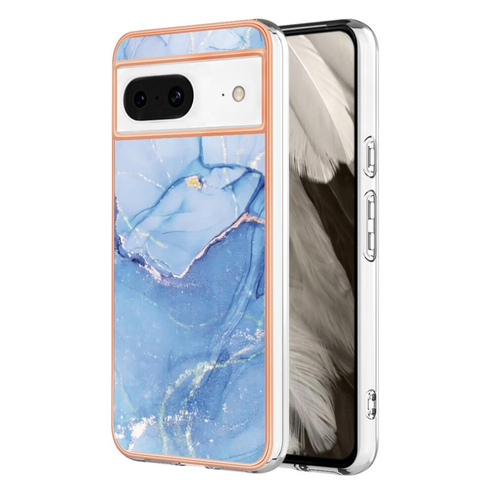 (Blue) Compatible With Google Pixel 8 5G Tpu Shockproof Marble Silicone Bumper Blue 764762637279