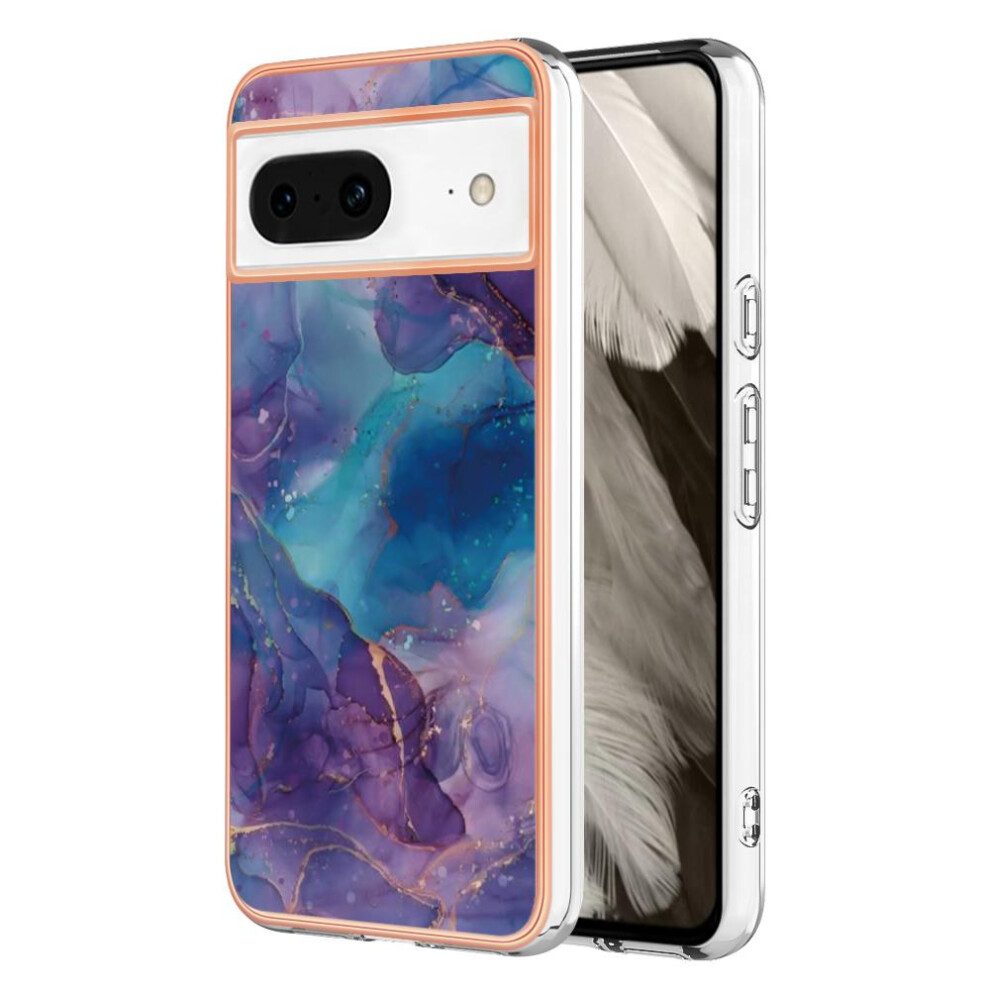 (Purple) Compatible With Google Pixel 8 5G Tpu Shockproof Marble Silicone Bumper Purple 764762637286