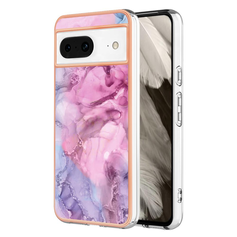 (Pink) Compatible With Google Pixel 8 5G Tpu Shockproof Marble Silicone Bumper Pink 764762637262