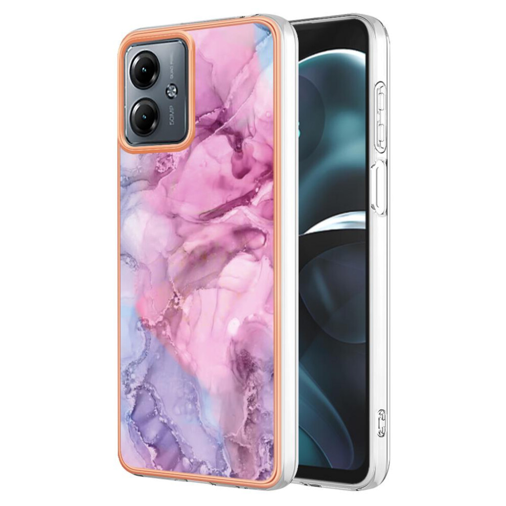 (Pink) Compatible With Motorola Moto G14 Shockproof Tpu Bumper Silicone Marble Pink 764762637385