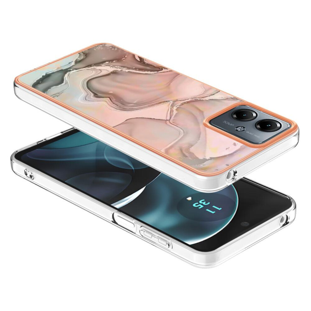 (Gold) Compatible With Motorola Moto G14 Shockproof Tpu Bumper Silicone Marble Gold 764762637378