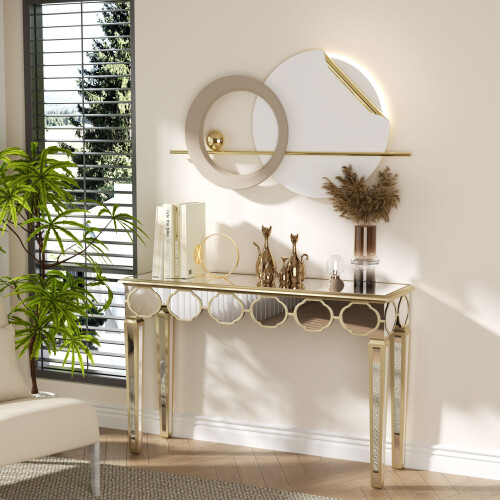 120cm Rectangular Mirror Entryway Table Lantern-shape Pattern Decor 1