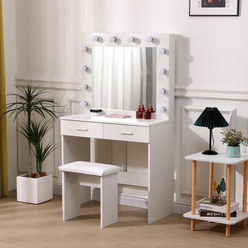 Living And Home Hollywood Dressing Table Set with Large Lighted Mirror