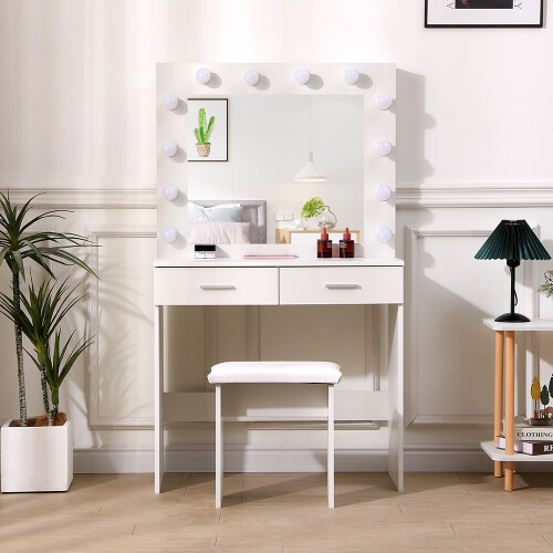Living And Home Hollywood Dressing Table Set with Large Lighted Mirror 1
