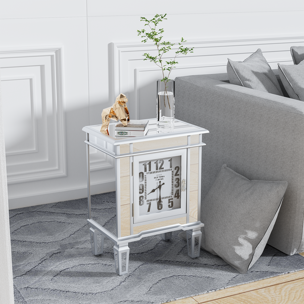 Mirrored Furniture Bedroom Nightstand with Clock Door