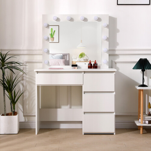 Living And Home White Hollywood Dressing Table with 4 Drawers and Large LED Lighted Mirror 1