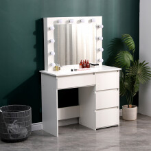 White Hollywood Dressing Table with 4 Drawers and Large LED Lighted Mirror