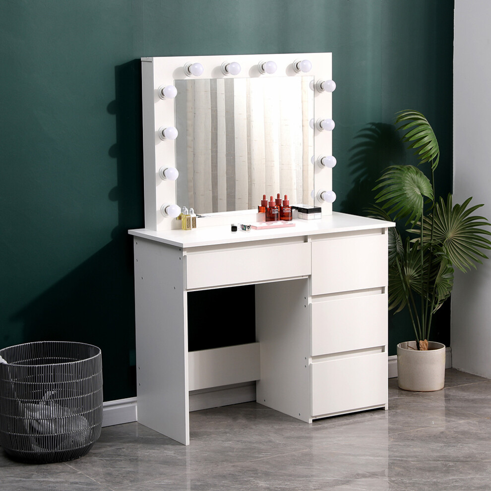 White Hollywood Dressing Table with 4 Drawers and Large LED Lighted Mirror