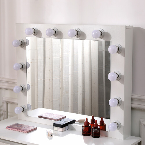Living And Home White Hollywood Dressing Table with 4 Drawers and Large LED Lighted Mirror 2