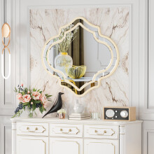 Farmhouse Wall Mounted Decor Mirror Golden Rim Art Decor Mirror