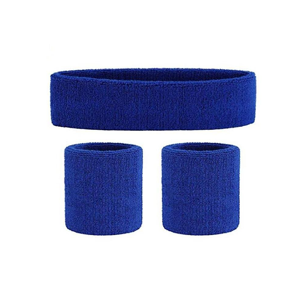 (Royal Blue) 3pcs/set Mens Sports Headband Sweatband Stretch Elastic Outdoor Sport Sweat Headband Wristband Women Gym Running Tennis Headwrap-image-OPC-PDRP5R2-NEW