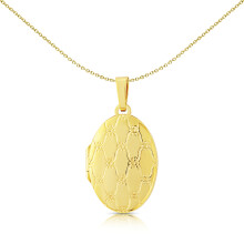 Jewelco London 9ct Yellow Gold Engraved Satin Quilt Oval Locket Pendant 15x23mm - LKNR02219