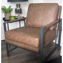 Vintage Industrial Armchair Faux Leather Sofa Chair Padded Cushion Accent Seat