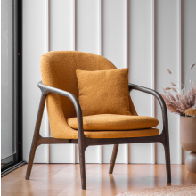 Mid Century Style Armchair Vintage Danish Fabric Seat Accent Wooden Sofa Chair Ochre