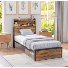 Single Bed Frame Small Bedroom Furniture Rustic Metal Vintage Industrial Storage Headboard