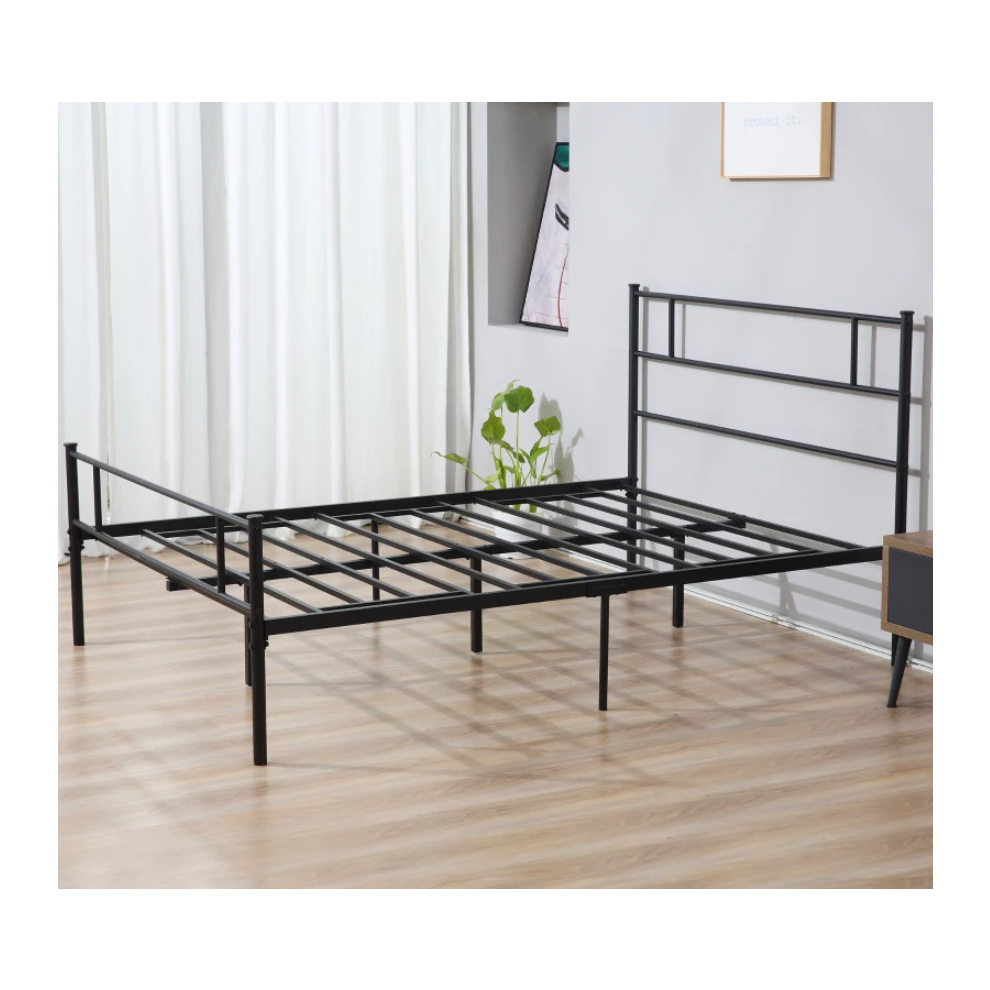 King Size Bed Frame Industrial Bedroom Furniture Rustic Metal Slat Support Headboard