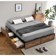 Rustic Bed Frame Double Bedroom Furniture Large Vintage Industrial Metal 4 Drawers