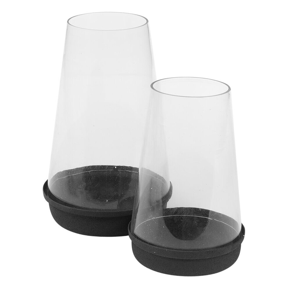 (Black Set) Modern Indoor Metal Base and Clear Glass Hurricane Candle Lantern Home Decor