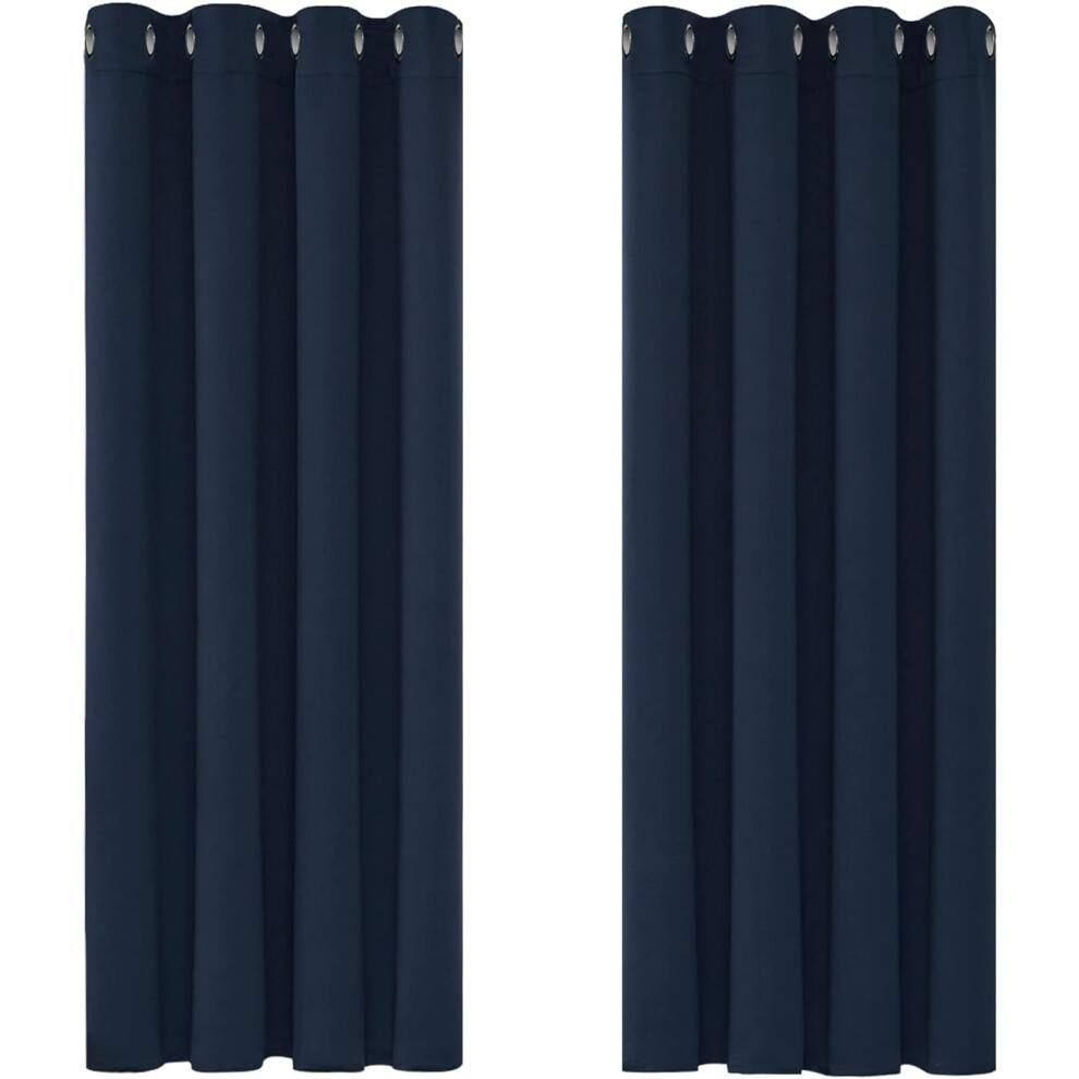 Deconovo Curtains for Living Room Solid Thermal Insulated Curtains Eyelet Blackout Curtains for Bedroom 46 x 54 Inch Navy Blue 1 Pair