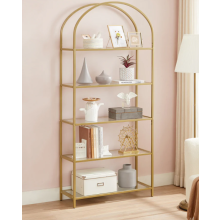 Gold Display Cabinet Glass Storage Large Bookcase Vintage Metal Tall Shelf Unit