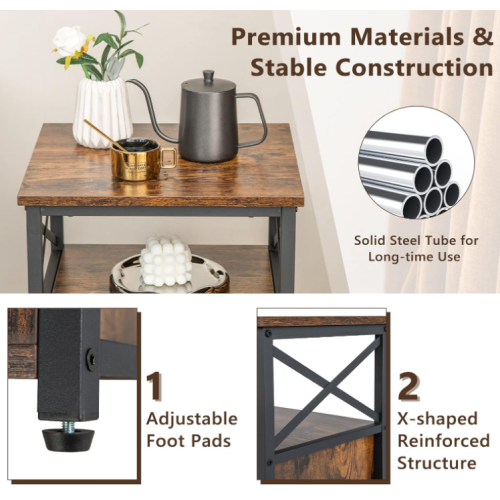 Industrial Bedside Table Rustic Metal Side Cabinet Vintage Storage Shelf Unit 2