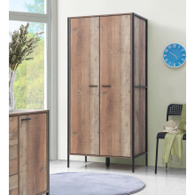 2 Door Wardrobe Vintage Industrial Style Tall Double Bedroom Rustic Oak Rail Cupboard