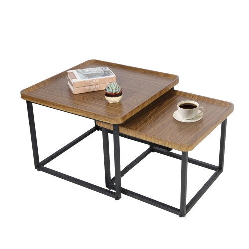 Set of 2 Industrial Nesting Rectangle Coffee Accent Tables 1