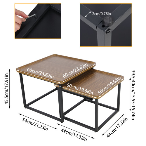 Set of 2 Industrial Nesting Rectangle Coffee Accent Tables 2