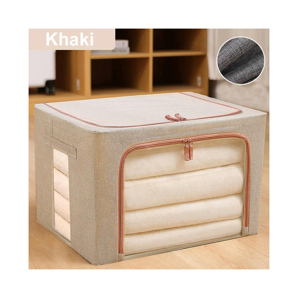 (Khaki, 100L) Foldable Storage Organizers Clothes Blanket Quilt Organizer Box Large Capacity Closet Sweater Storage Clothes Cabinet Organizer