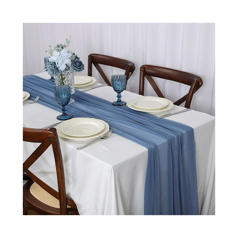 (75x600CM, grayish blue) Chiffon Table Runner Vertical Tablecloth for Table Decorations Shiny Fabric Merry Christmas Decorations 2023 Wedding Decorati-image-OPC-PDRPBFV-NEW