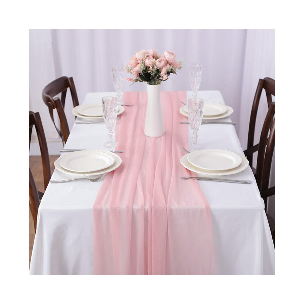 (75x600CM, light pink) Chiffon Table Runner Vertical Tablecloth for Table Decorations Shiny Fabric Merry Christmas Decorations 2023 Wedding Decoration