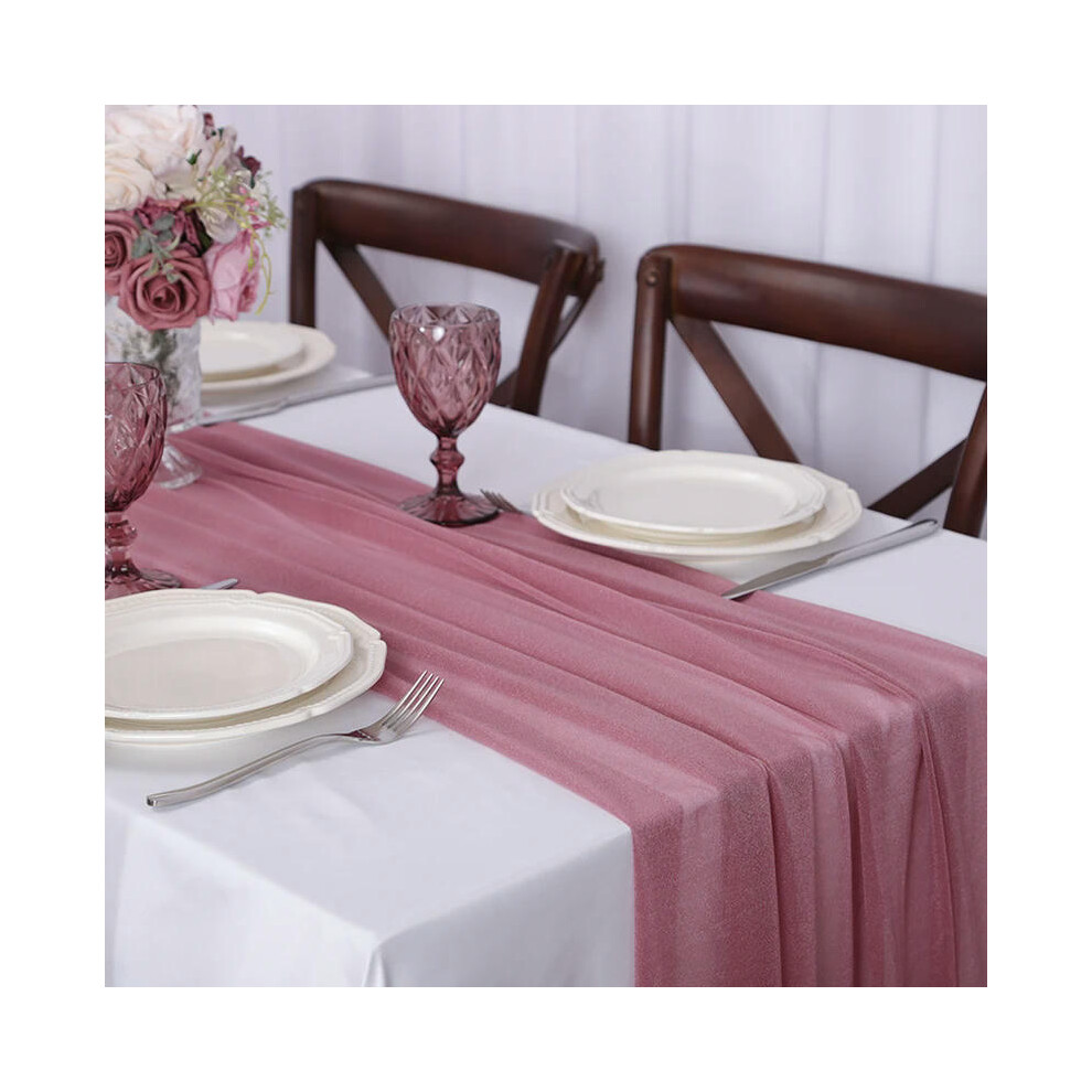 (30x300CM, bean paste pink) Chiffon Table Runner Vertical Tablecloth for Table Decorations Shiny Fabric Merry Christmas Decorations 2023 Wedding Decor