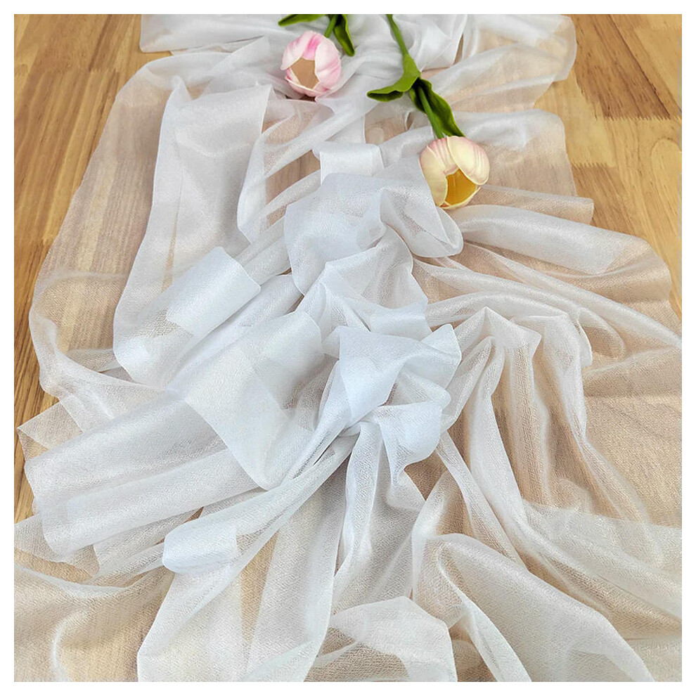 (30x300CM, white) Chiffon Table Runner Vertical Tablecloth for Table Decorations Shiny Fabric Merry Christmas Decorations 2023 Wedding Decoration-image-OPC-PDRPBHG-NEW