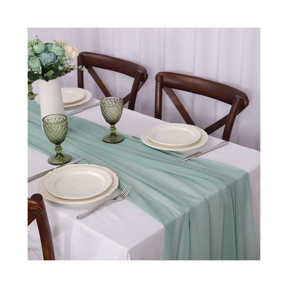 (30x180CM, Sage green) Chiffon Table Runner Vertical Tablecloth for Table Decorations Shiny Fabric Merry Christmas Decorations 2023 Wedding Decoration-image-OPC-PDRPBH8-NEW