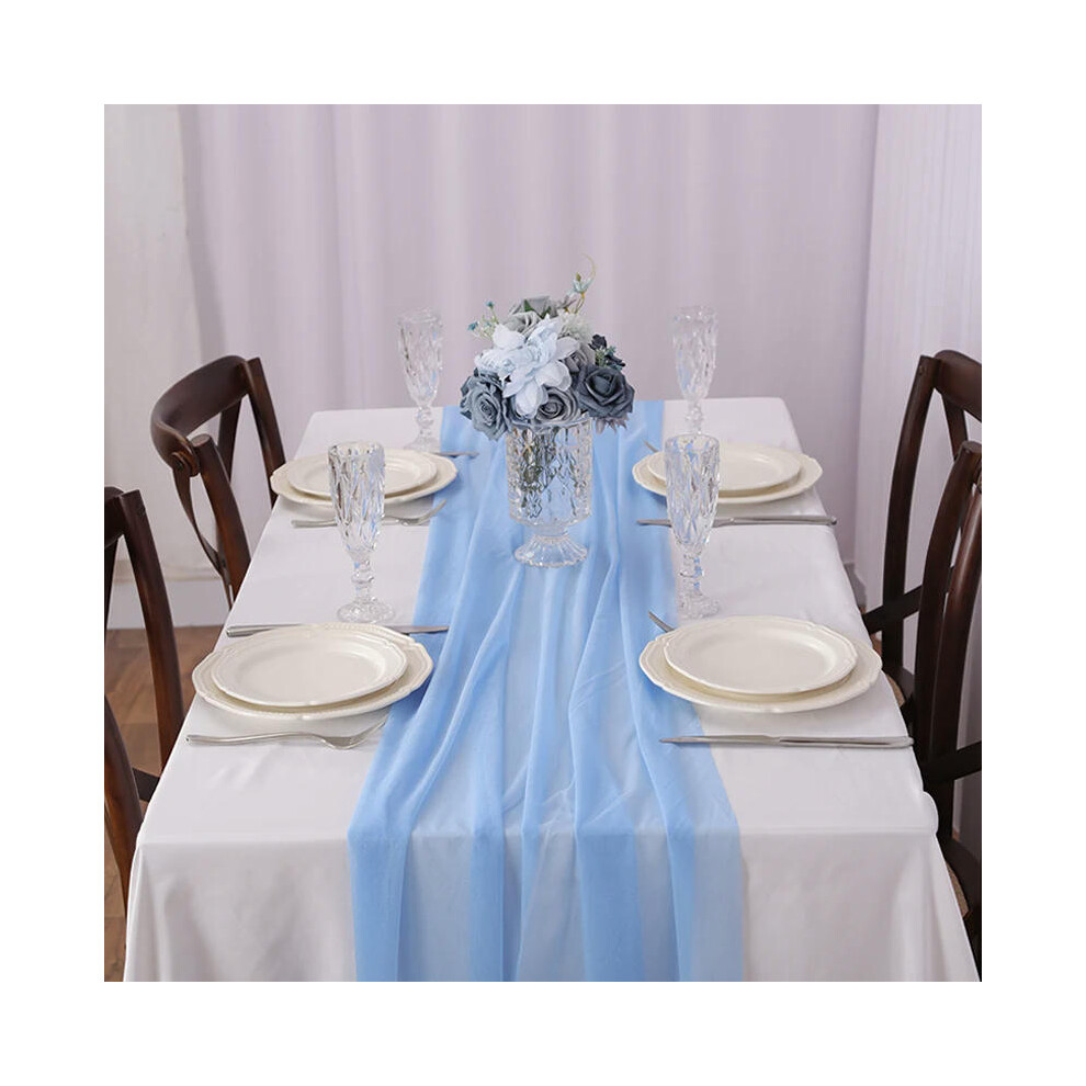 (75x300CM, sky blue) Chiffon Table Runner Vertical Tablecloth for Table Decorations Shiny Fabric Merry Christmas Decorations 2023 Wedding Decoration