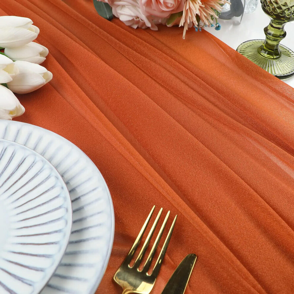 (75x300CM, terracotta) Chiffon Table Runner Vertical Tablecloth for Table Decorations Shiny Fabric Merry Christmas Decorations 2023 Wedding Decoration