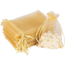 100pcs Gold Organza Gift Bags. 4 X 6 Inch Candy Mesh Drawstring Favor Bags