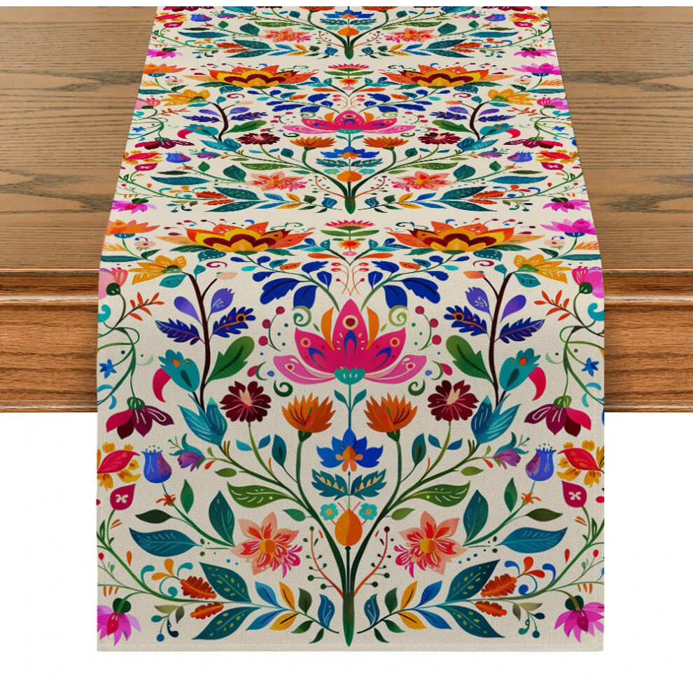 (Printed Table Runner, 150-33cm 59-13inch) Mexican Table Runners May 5 Day of The Dead Holiday Tablecloths Plants Flowers Table Runners Kitchen Dining