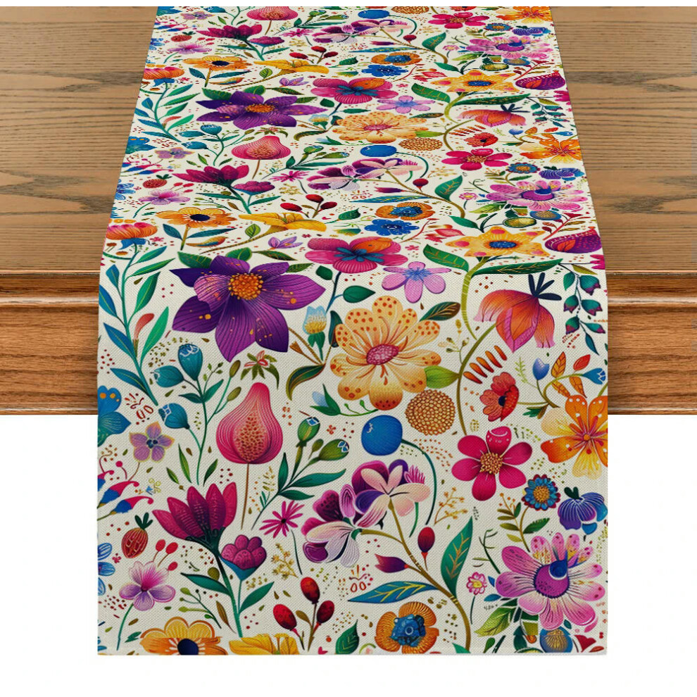 (Printed Table Runner, 200-33cm 70-13inch) Mexican Table Runners May 5 Day of The Dead Holiday Tablecloths Plants Flowers Table Runners Kitchen Dining