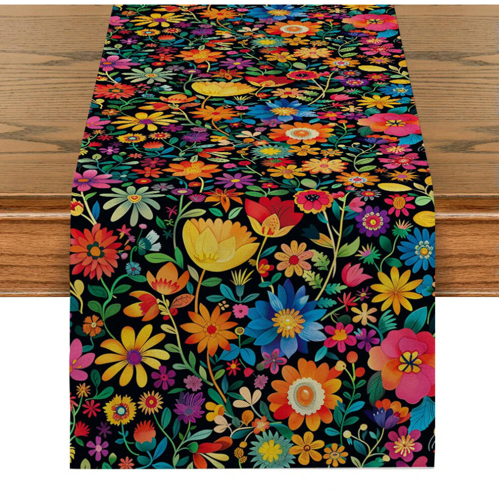 (Printed Table Runner, 200-33cm 70-13inch) Mexican Table Runners May 5 Day of The Dead Holiday Tablecloths Plants Flowers Table Runners Kitchen Dining