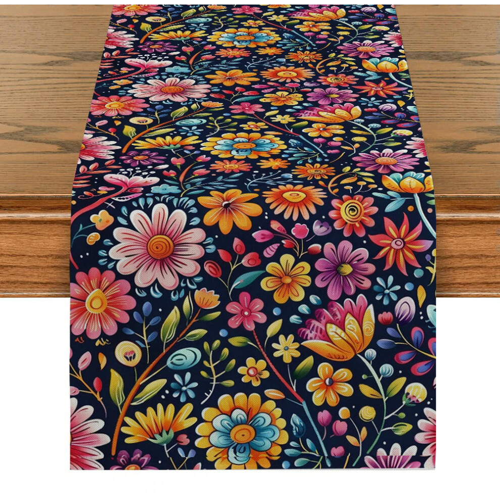 (Printed Table Runner, 200-33cm 70-13inch) Mexican Table Runners May 5 Day of The Dead Holiday Tablecloths Plants Flowers Table Runners Kitchen Dining