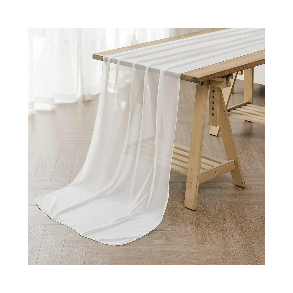 (70x300cm, White) Sage Green Chiffon Table Runner Gauze Rustic Sheer Table Decor for Romantic Bridal Baby Shower Birthday Party Wedding Decoration