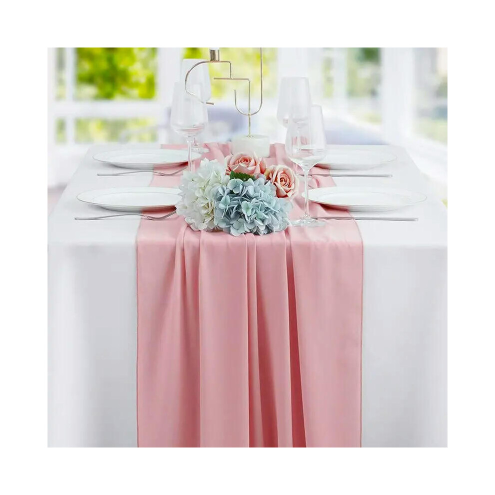 (30X300cm, Pink) Sage Green Chiffon Table Runner Gauze Rustic Sheer Table Decor for Romantic Bridal Baby Shower Birthday Party Wedding Decoration